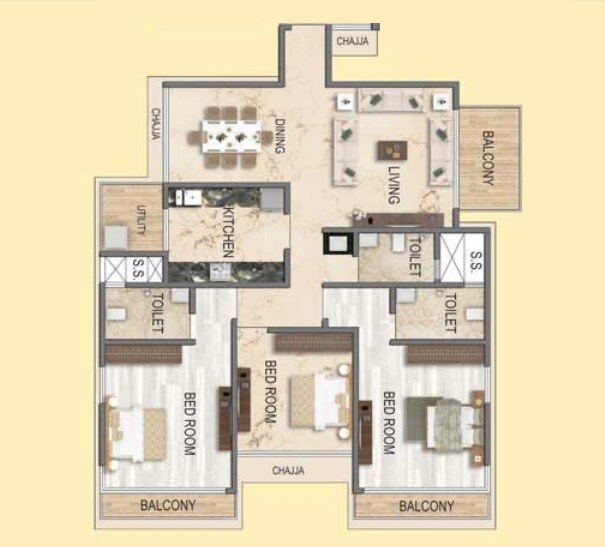 3 BHK 1346 Sq. Ft. Apartment
