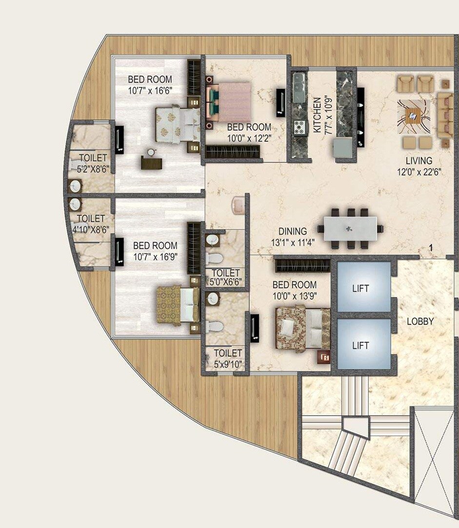 Floor plan of 4 BHK 1714 Sq. Ft. Apartment in Spark Desai Oceanic, Mumbai