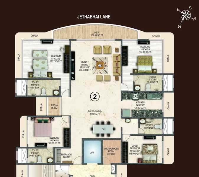 Floor plan of 4 BHK 2228 Sq. Ft. Apartment in Spark Jyoti Palace, Mumbai