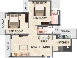 Floor plan of 2 BHK 618 Sq. Ft. Apartment in Spark Mogra Vikas Chs, Mumbai
