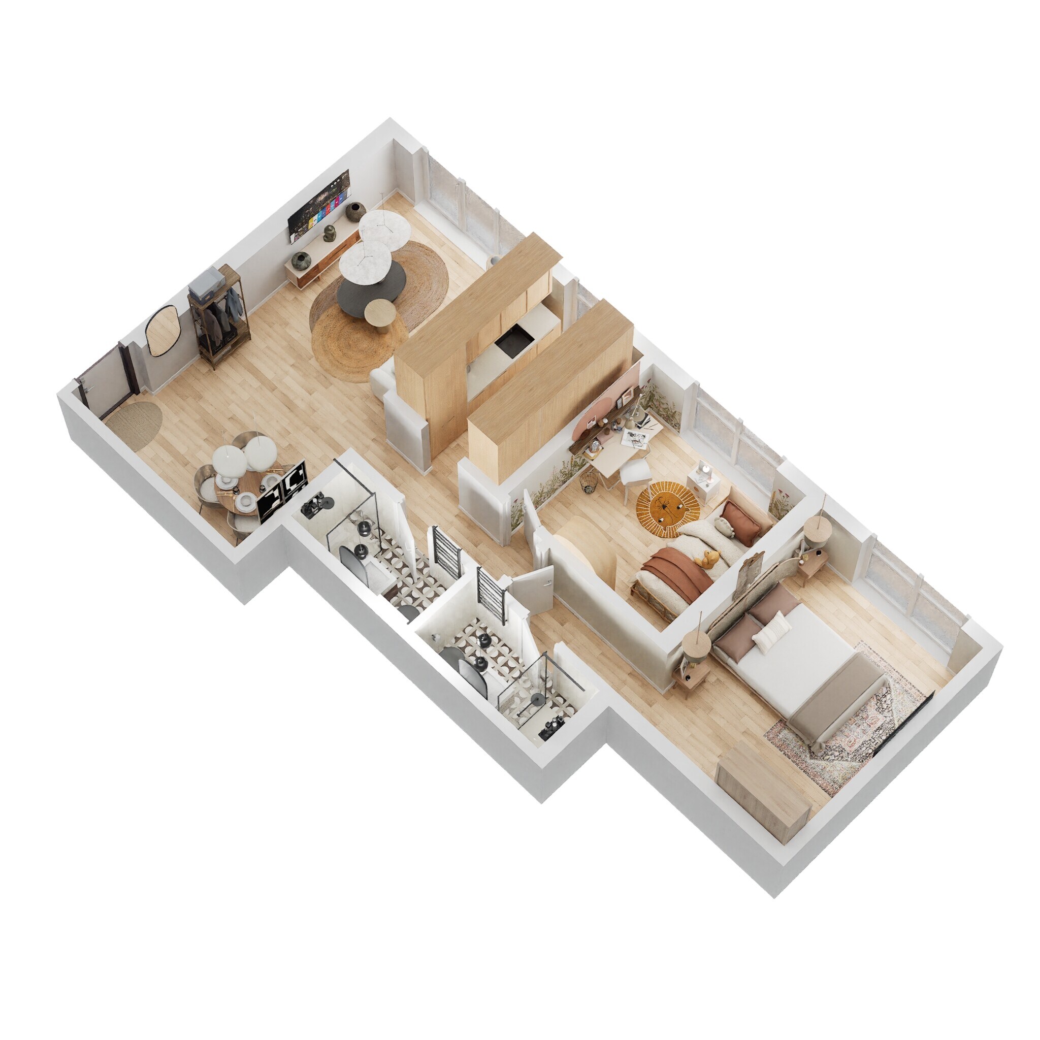 Floor plan of 2 BHK 627 Sq. Ft. Apartment in Spenta Alta Vista, Mumbai