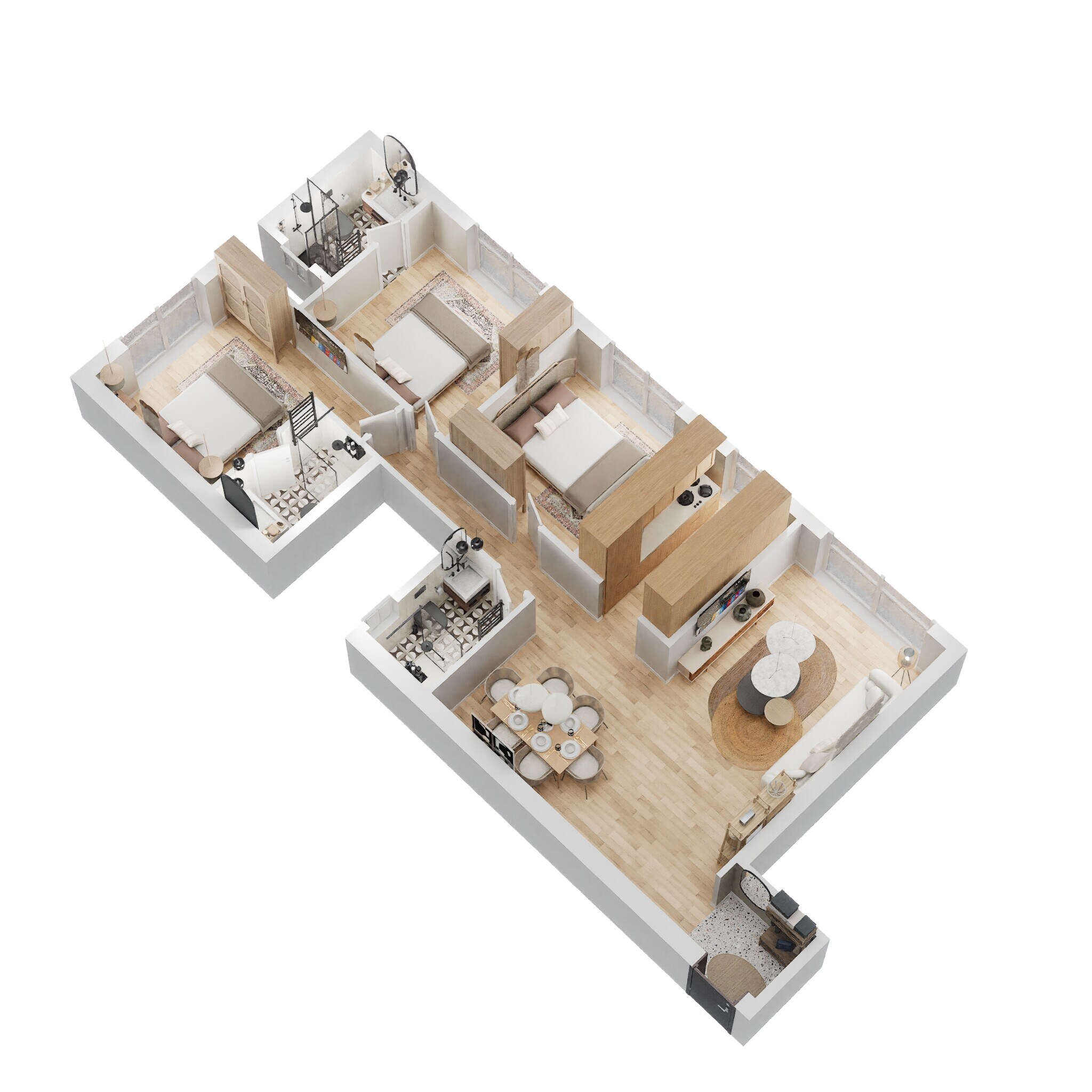 Floor plan of 3 BHK 1041 Sq. Ft. Apartment in Spenta Alta Vista, Mumbai