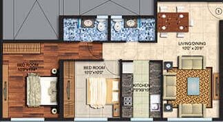 Floor plan of 2 BHK 591 Sq. Ft. Apartment in Spenta Alta Vista Phase 4, Mumbai