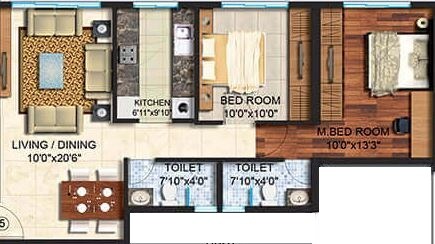 Floor plan of 2 BHK 642 Sq. Ft. Apartment in Spenta Alta Vista Phase 4, Mumbai