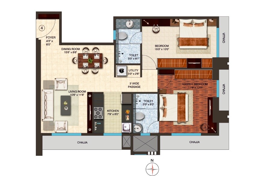 Floor plan of 2 BHK 512 Sq. Ft. Apartment in Spenta Medius, Mumbai