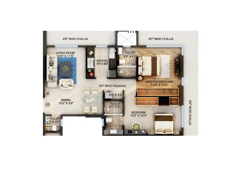 Floor plan of 2 BHK 712 Sq. Ft. Apartment in Spenta Medius, Mumbai