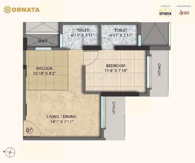 Floor plan of 1 BHK 362 Sq. Ft. Apartment in Spenta Ornata, Mumbai