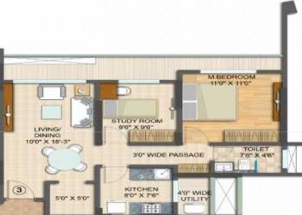 Floor plan of 1 BHK 402 Sq. Ft. Apartment in Spenta Palazzio, Mumbai