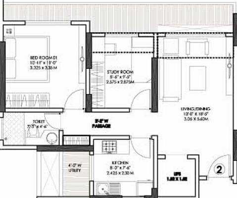 Floor plan of 1 BHK 471 Sq. Ft. Apartment in Spenta Palazzio, Mumbai