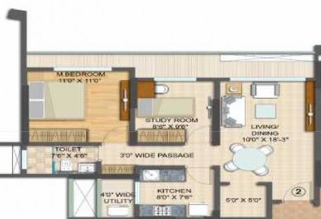 Floor plan of 1 BHK 525 Sq. Ft. Apartment in Spenta Palazzio, Mumbai