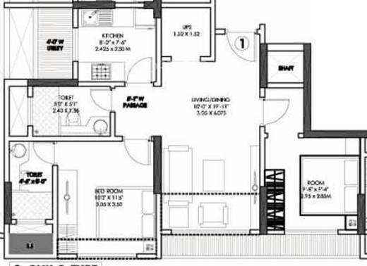 Floor plan of 2 BHK 510 Sq. Ft. Apartment in Spenta Palazzio, Mumbai