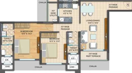 Floor plan of 2 BHK 670 Sq. Ft. Apartment in Spenta Palazzio, Mumbai