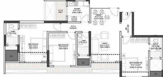Floor plan of 3 BHK 1019 Sq. Ft. Apartment in Spenta Palazzio, Mumbai