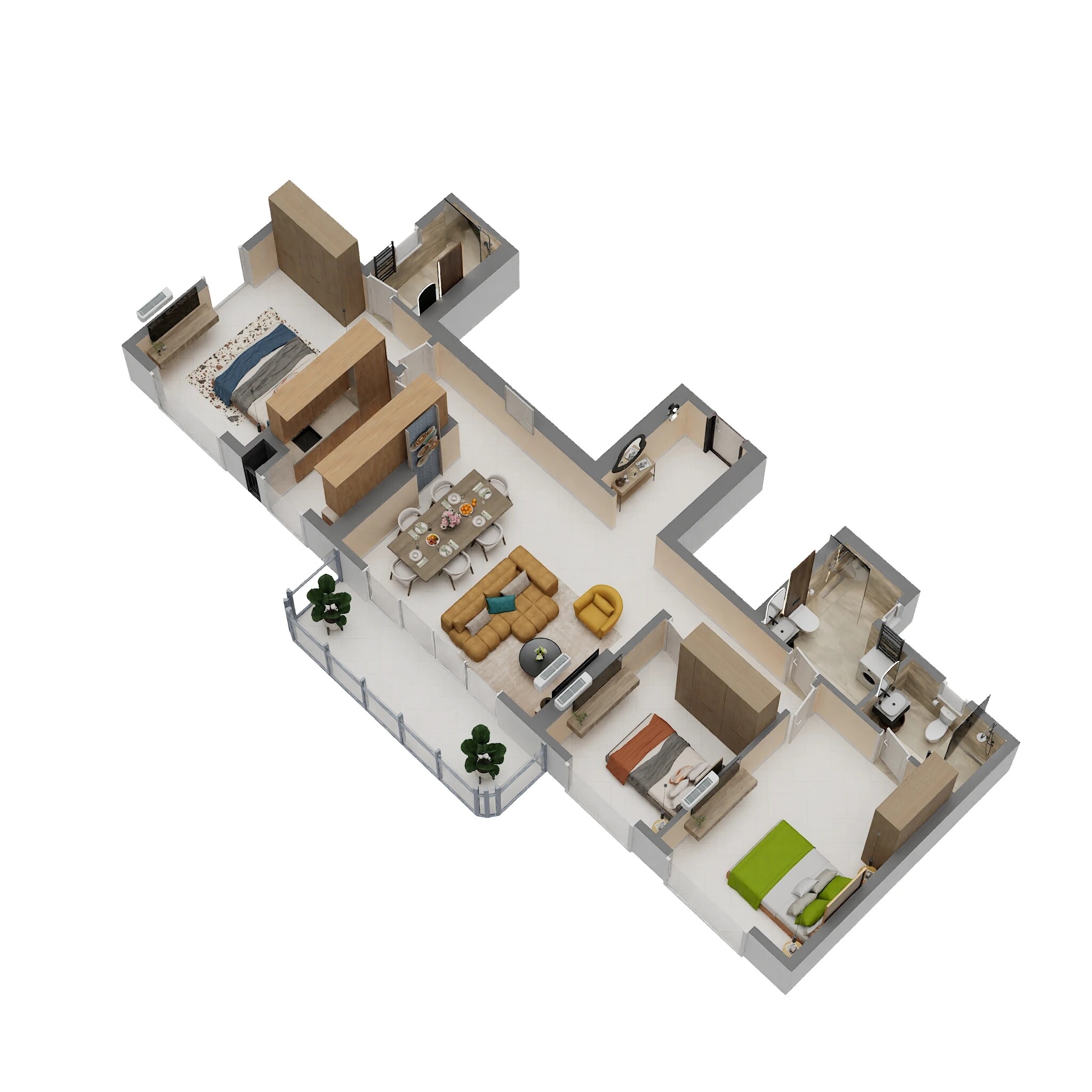 Floor plan of 3 BHK 1187 Sq. Ft. Apartment in Spenta Stardeous, Mumbai