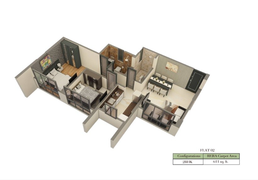 Floor plan of 2 BHK 611 Sq. Ft. Apartment in Sri Zynergy, Mumbai