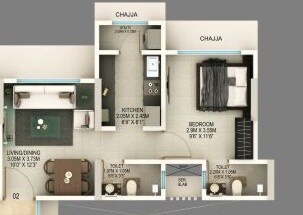 Floor plan of 1 BHK 372 Sq. Ft. Apartment in Srishti Elegance, Mumbai