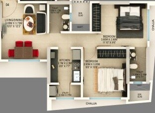 Floor plan of 2 BHK 484 Sq. Ft. Apartment in Srishti Elegance, Mumbai