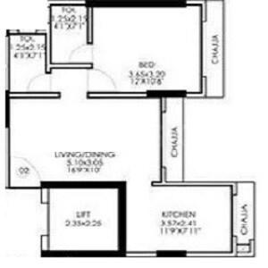 Floor plan of 1 BHK 444 Sq. Ft. Apartment in Srishti Harmony 3 Phase 1, Mumbai