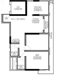 Floor plan of 2 BHK 667 Sq. Ft. Apartment in Srishti Harmony 3 Phase 1, Mumbai