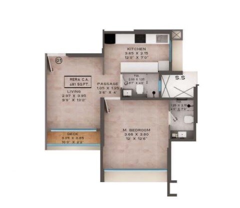 Floor plan of 1 BHK 450 Sq. Ft. Apartment in Srishti Oasis Phase I, Mumbai