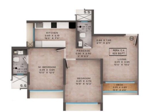 Floor plan of 2 BHK 620 Sq. Ft. Apartment in Srishti Oasis Phase I, Mumbai