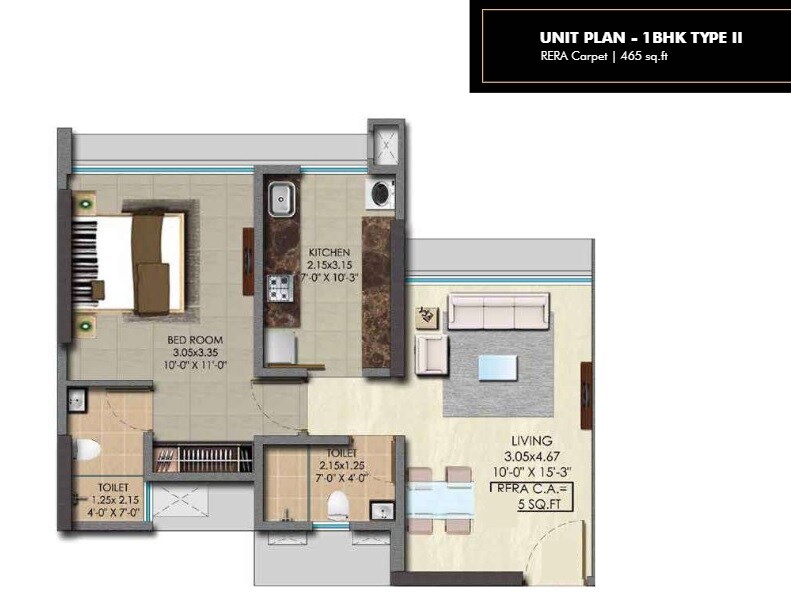 Floor plan of 1 BHK Apartment - 465 sq. ft. in Srishti Pride, Mumbai