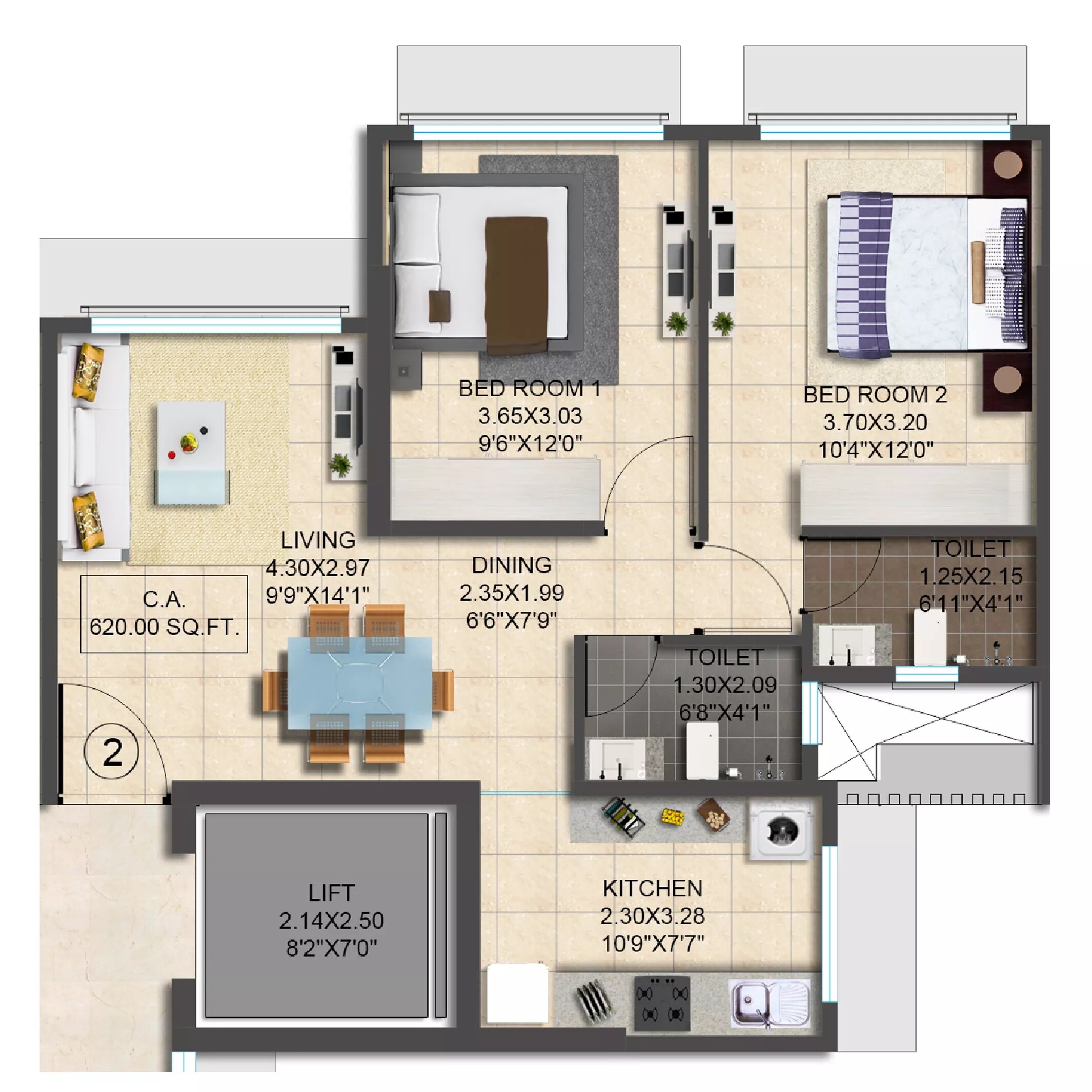 Floor plan of 1 BHK 450 Sq. Ft. Apartment in Srishti Samarth, Mumbai