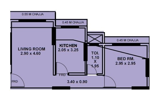 Floor plan of 1 BHK 380 Sq. Ft. Apartment in Srushti Raj Siddhi, Mumbai