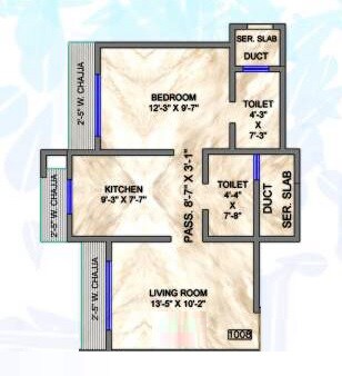 Floor plan of 1 BHK 413 Sq. Ft. Apartment in Ssakash Chandralekha CHSL, Mumbai