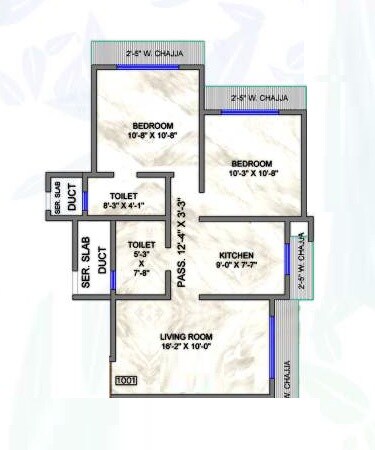 Floor plan of 2 BHK 512 Sq. Ft. Apartment in Ssakash Chandralekha CHSL, Mumbai
