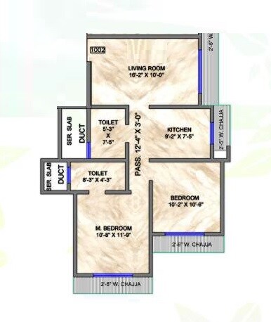 Floor plan of 2 BHK 702 Sq. Ft. Apartment in Ssakash Chandralekha CHSL, Mumbai