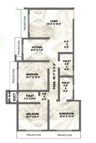 Floor plan of 3 BHK 769 Sq. Ft. Apartment in Ssakash Chandralekha CHSL, Mumbai