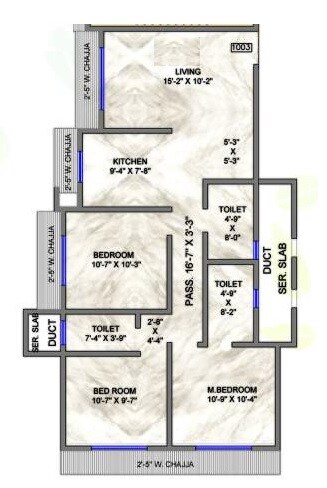 Floor plan of 3 BHK 791 Sq. Ft. Apartment in Ssakash Chandralekha CHSL, Mumbai