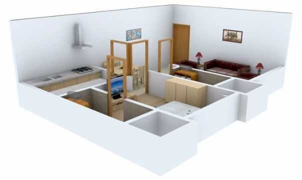 Floor plan of 1 BHK 590 Sq. Ft. Apartment in Ssakash Laxmi Vilas CHS, Mumbai