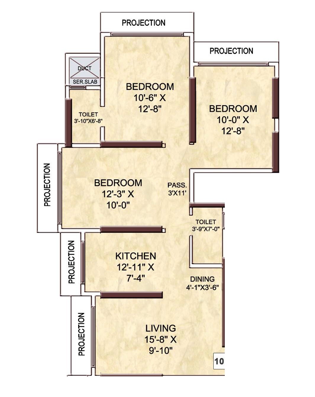 Floor plan of 3 BHK Apartment - 793 sq. ft. in Ssakash Shri Upendra Nagar CHSL, Mumbai