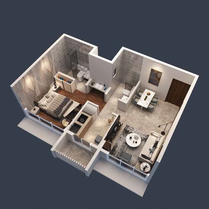 Floor plan of 1 BHK 365 Sq. Ft. Apartment in Stans 95 West Composite, Mumbai
