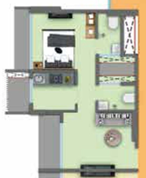 Floor plan of 1 BHK 489 Sq. Ft. Apartment in Stans 95 West Composite, Mumbai