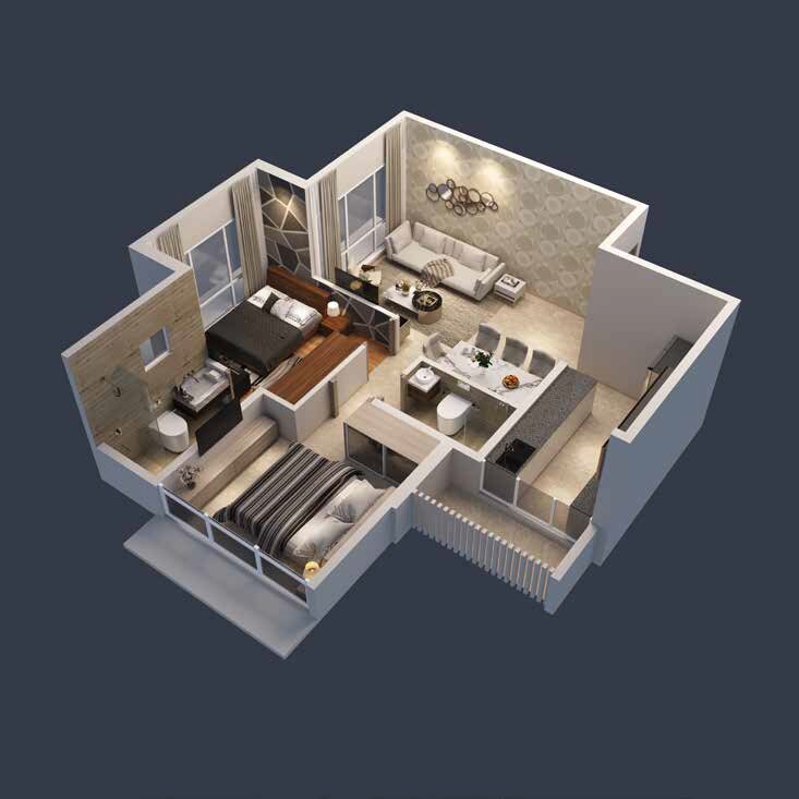 Floor plan of 2 BHK 733 Sq. Ft. Apartment in Stans 95 West Composite, Mumbai