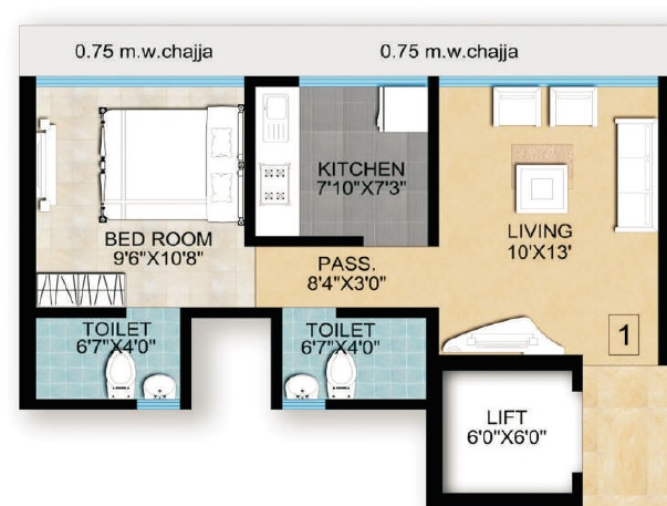 1 BHK 370 Sq. Ft. Apartment in Stans Bhavani Heights