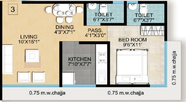 1 BHK 430 Sq. Ft. Apartment