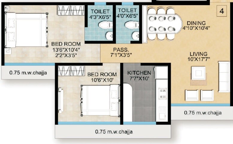 2 BHK 638 Sq. Ft. Apartment