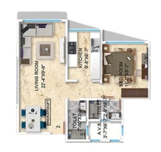 Floor plan of 1 BHK 475 Sq. Ft. Apartment in Stans Sarwarji Heights, Mumbai