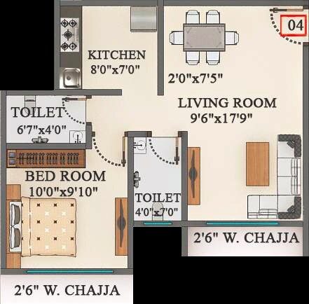 Floor plan of 1 BHK 441 Sq. Ft. Apartment in Star Sayba Residency, Mumbai