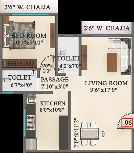 Floor plan of 1 BHK 448 Sq. Ft. Apartment in Star Sayba Residency, Mumbai