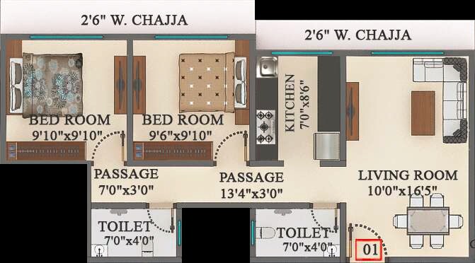 Floor plan of 2 BHK 534 Sq. Ft. Apartment in Star Sayba Residency, Mumbai