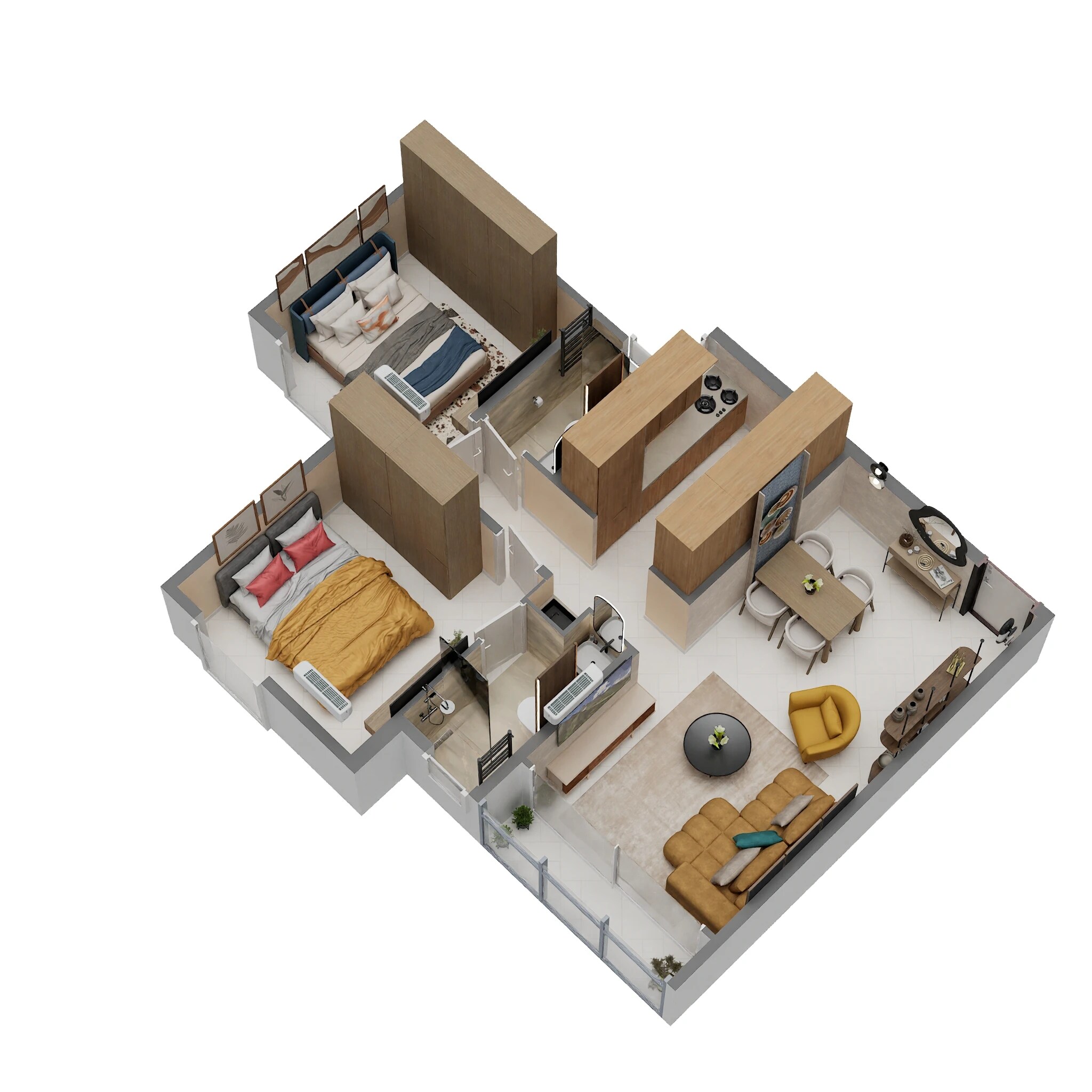 Floor plan of 2 BHK 611 Sq. Ft. Apartment in Starwing I Stay, Mumbai