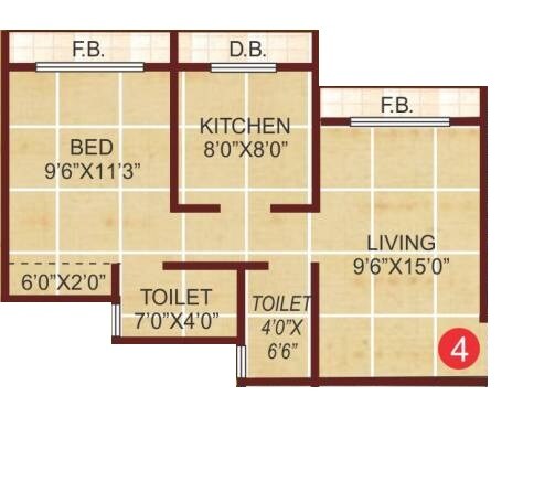 Floor plan of 1 BHK 412 Sq. Ft. Apartment in Starwing Kaatyayni Heights, Mumbai