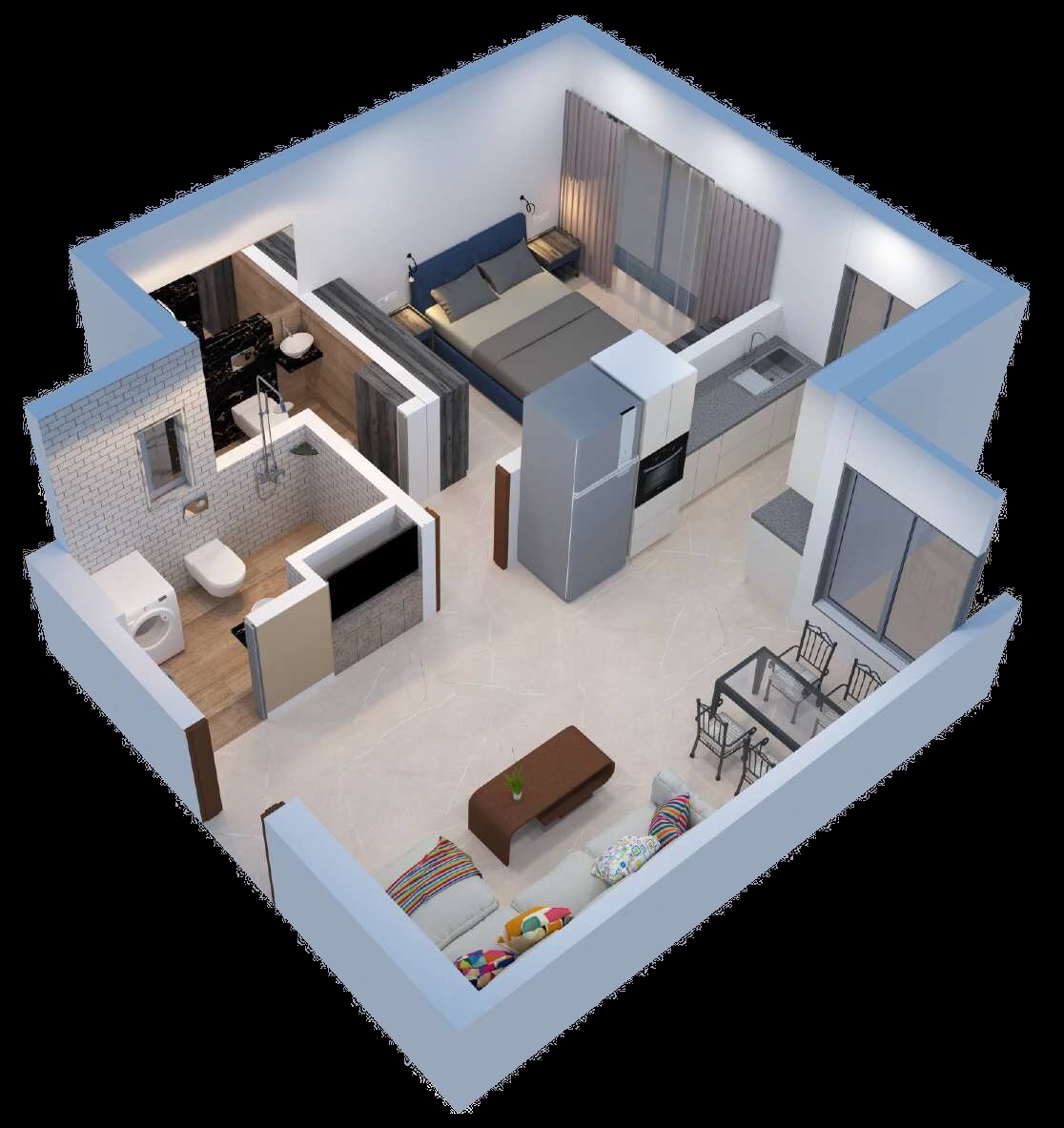 Floor plan of 1 BHK 445 Sq. Ft. Apartment in Starwing Kaatyayni Imperial, Mumbai