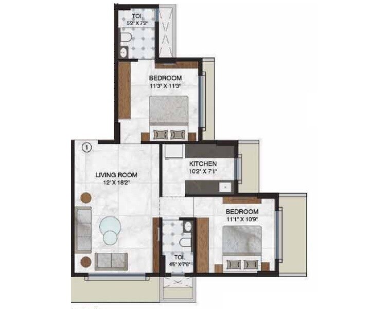 2 BHK 704 Sq. Ft. Apartment