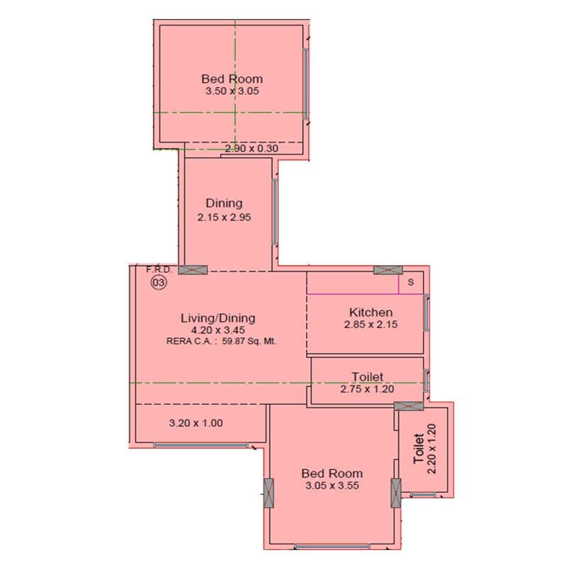 Floor plan of 2 BHK 644 Sq. Ft. Apartment in Sudarsan Satyanivas, Mumbai